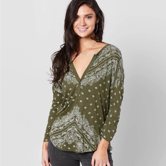 Lucky Brand Green Paisley Blouse XL - Picture 7 of 9